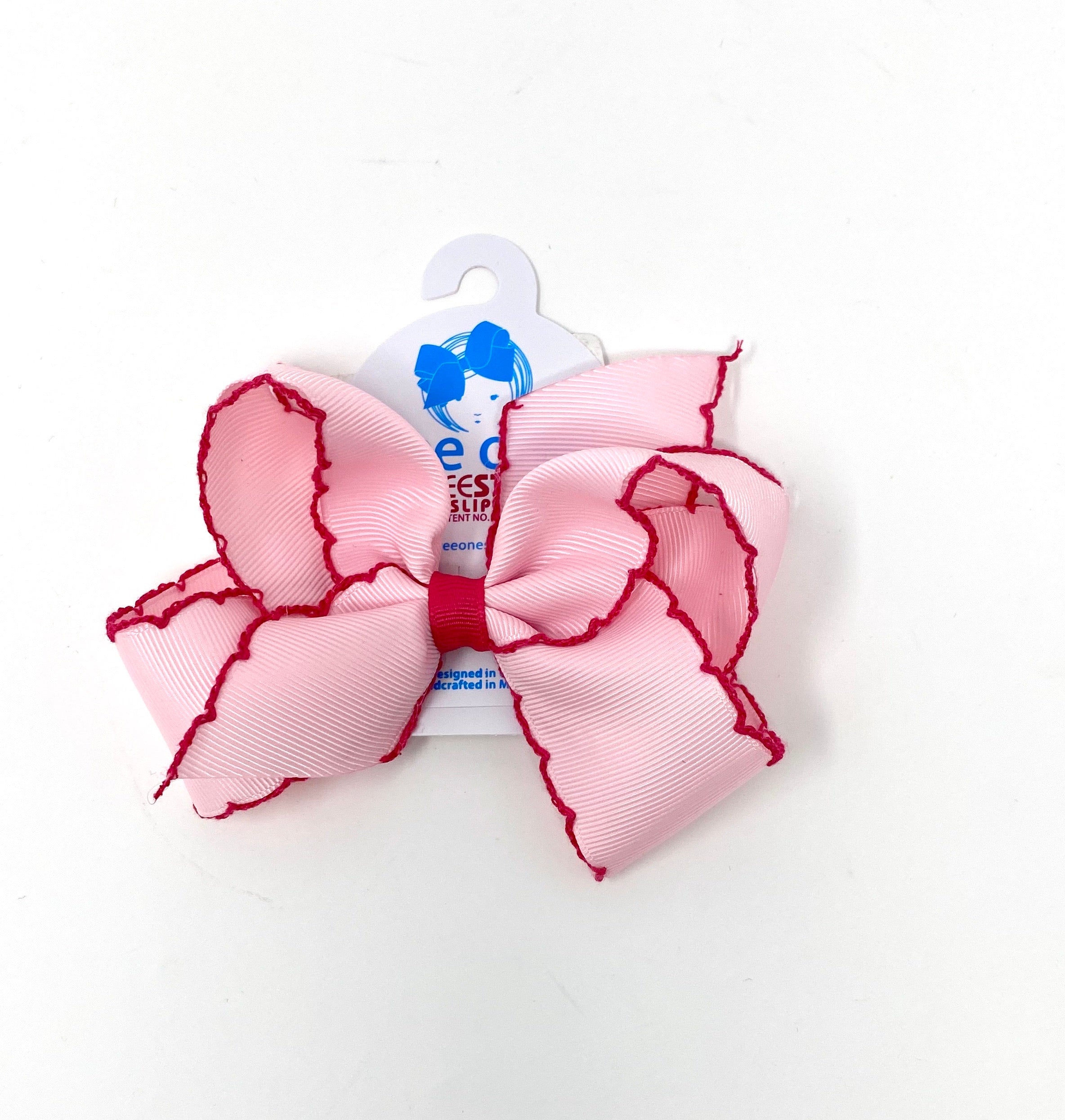 Medium Moonstitch Basic Bow Kids Hair Accessories Wee Ones Pearl Pink with Shocking Pink