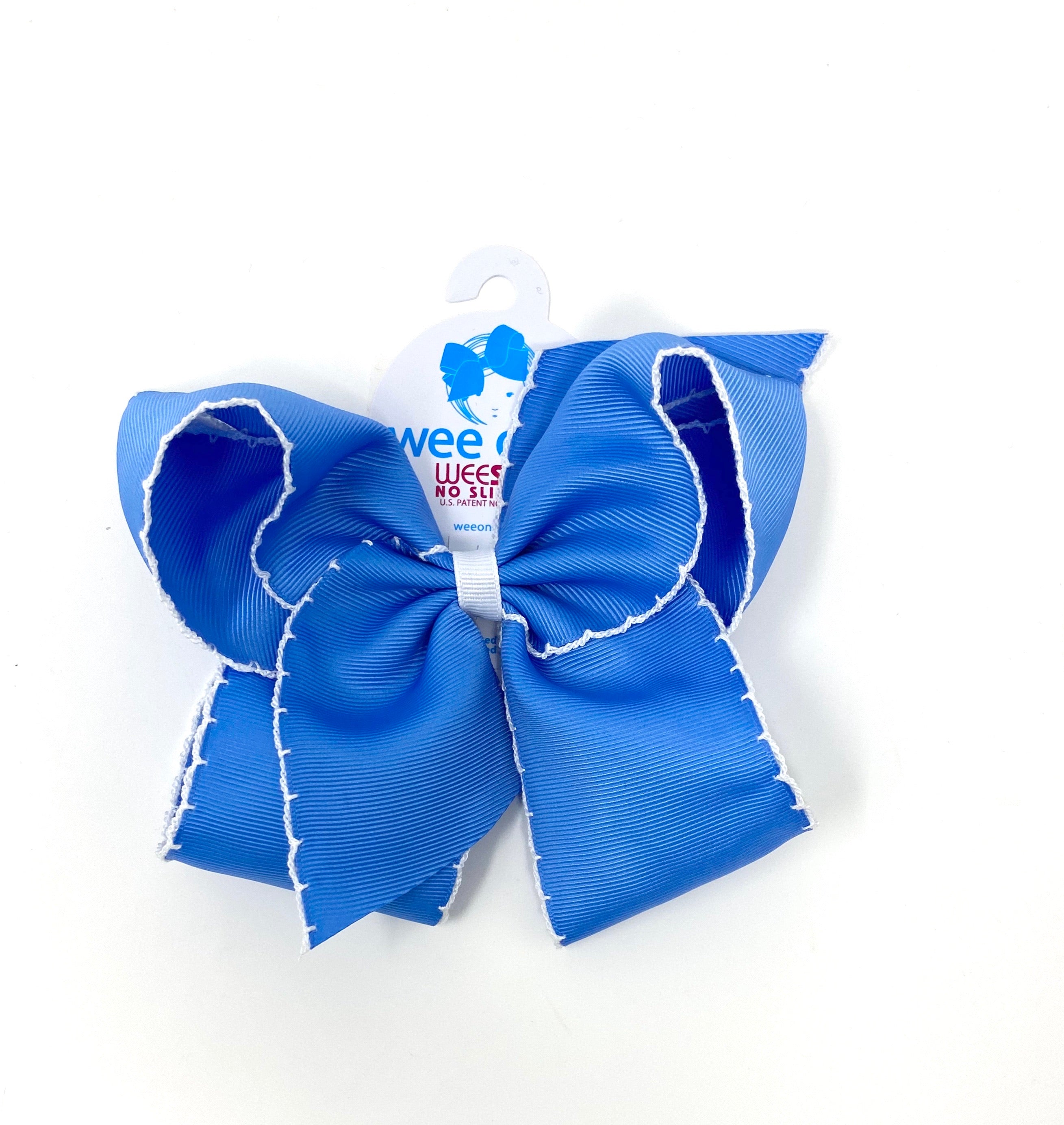 King Moonstitch Basic Bow Kids Hair Accessories Wee Ones Capri Blue with White