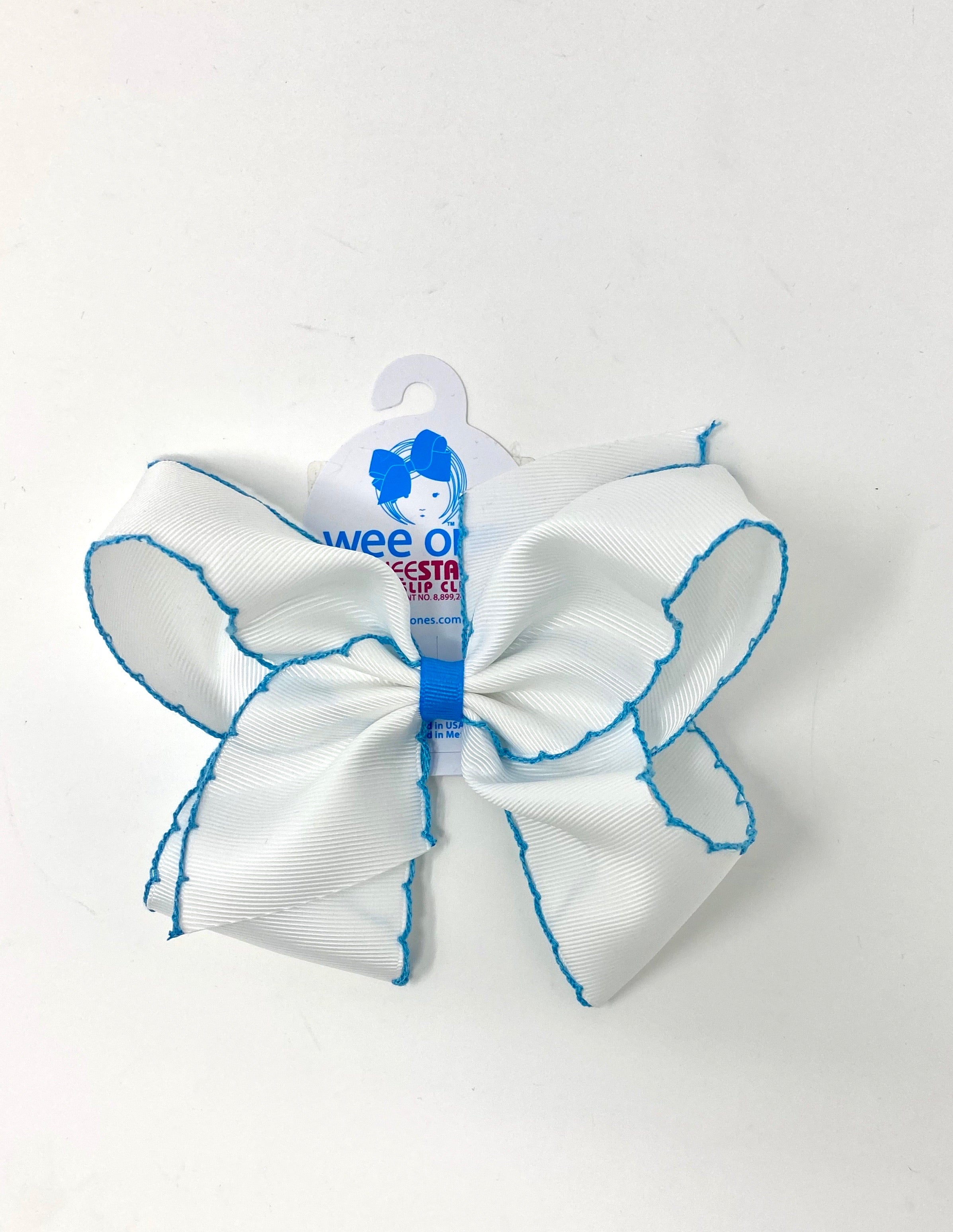 King Moonstitch Basic Bow Kids Hair Accessories Wee Ones White with Island Blue