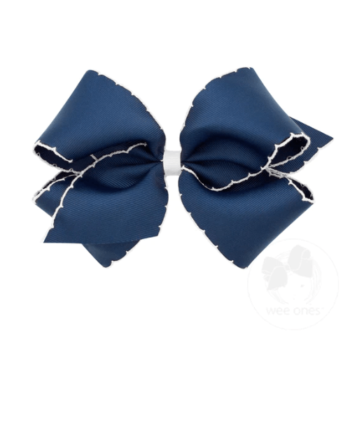 King Moonstitch Bow - Navy with White Kids Hair Accessories Wee Ones