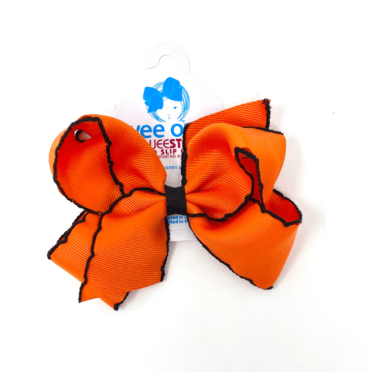 King Moonstitch Grosgrain Bow - Orange with Black Kids Hair Accessories Wee Ones