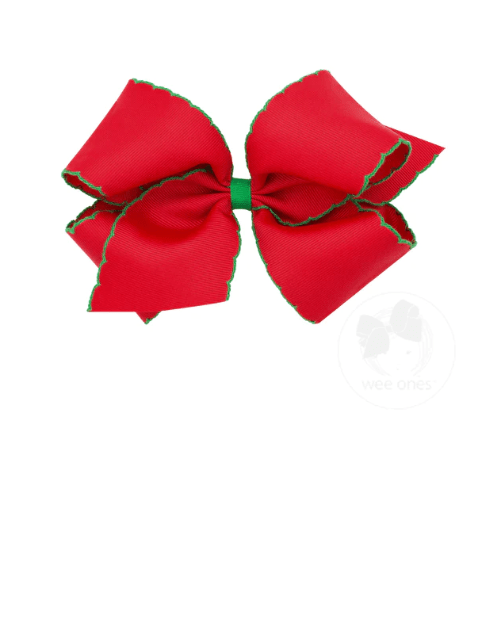 King Moonstitch Grosgrain Bow - Red with Green Kids Hair Accessories Wee Ones