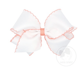 King Moonstitch Grosgrain Bow - White with Light Coral Kids Hair Accessories Wee Ones