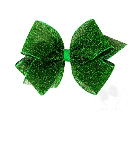 King Party Glitter Grosgrain Bow - Green Kids Hair Accessories Wee Ones