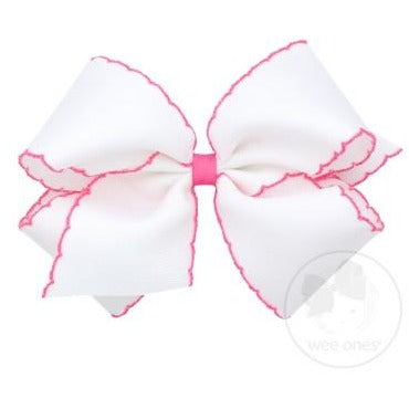 King Moonstitch Basic Bow Kids Hair Accessories Wee Ones White with Hot Pink