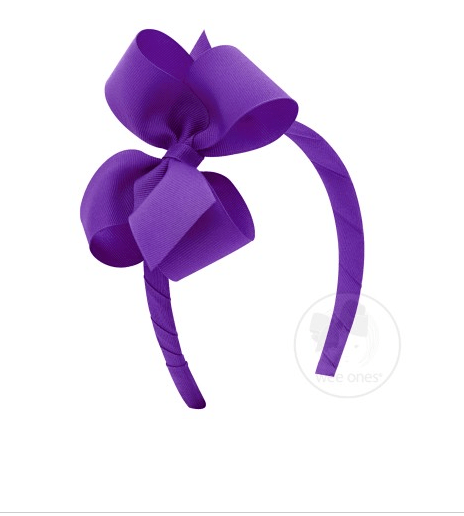 Medium Classic Grosgrain Bow on Headband - Delphinium Kids Hair Accessories Wee Ones