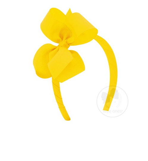 Medium Classic Grosgrain Bow on Headband - Yellow Kids Hair Accessories Wee Ones