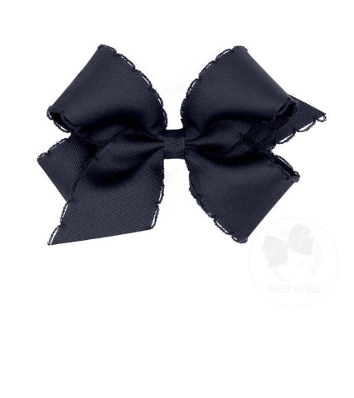 Medium Monotone Moonstitch Bow - Navy Kids Hair Accessories Wee Ones