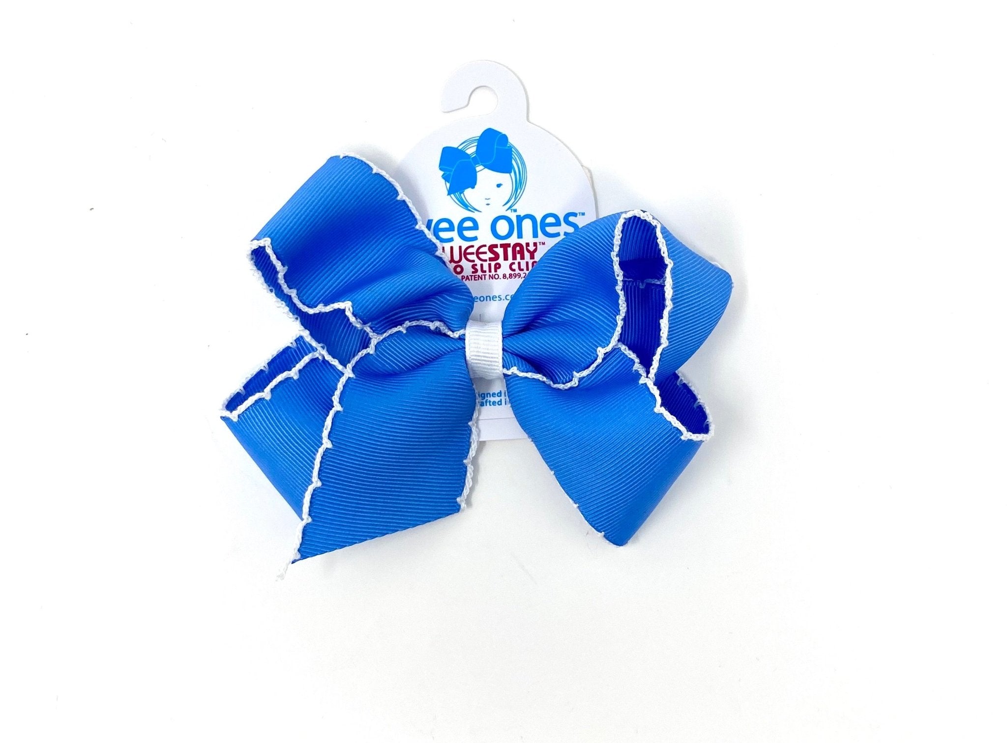 Medium Moonstitch Basic Bow Kids Hair Accessories Wee Ones Capri Blue with White