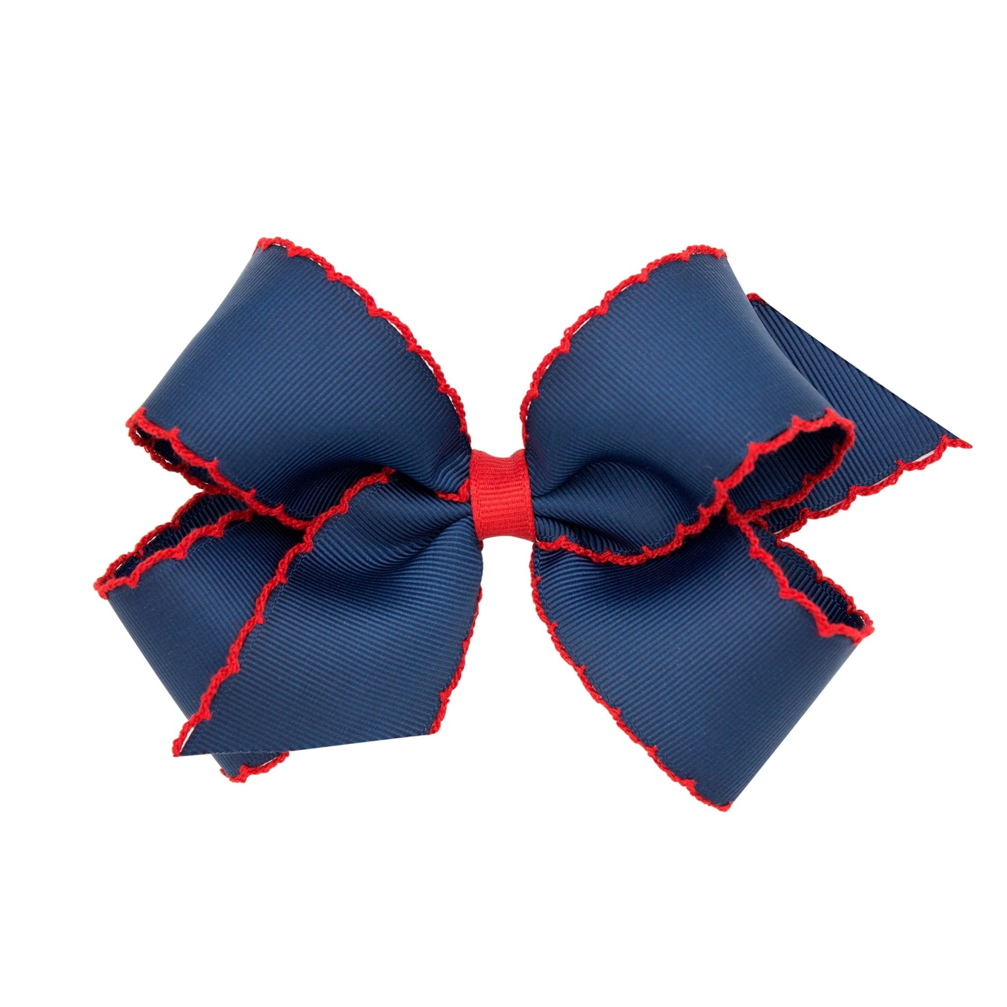 Medium Moonstitch Bow - Navy with Red Kids Hair Accessories Wee Ones