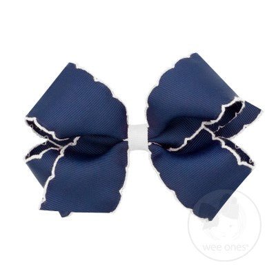 Medium Moonstitch Bow - Navy with White Kids Hair Accessories Wee Ones