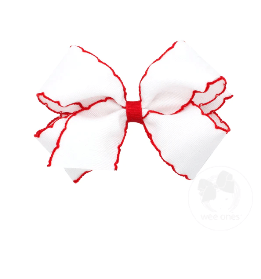 Medium Moonstitch Bow - White with Red Kids Hair Accessories Wee Ones