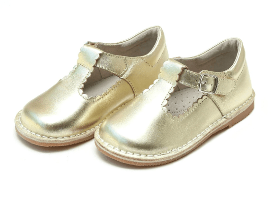 Selina Scalloped T-Strap Stitch Down Mary Jane - Gold Girls Shoes L'Amour