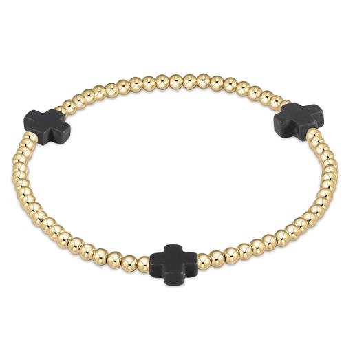 Signature Cross Gold Pattern 3mm Bead Bracelet - Charcoal Bracelets enewton