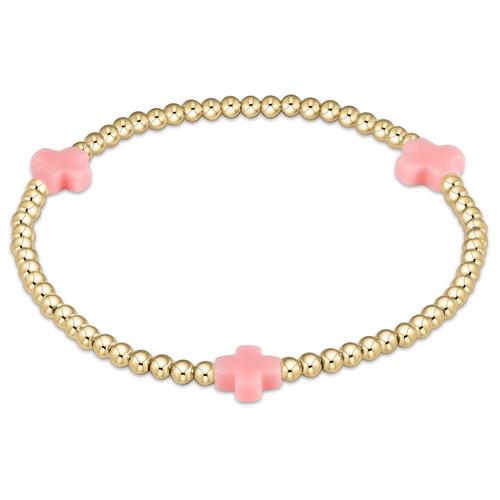 Signature Cross Gold Pattern 3mm Bead Bracelet - Pink Bracelets enewton