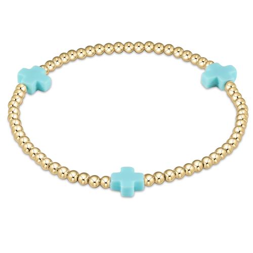 Signature Cross Gold Pattern 3mm Bead Bracelet - Turquoise Bracelets enewton