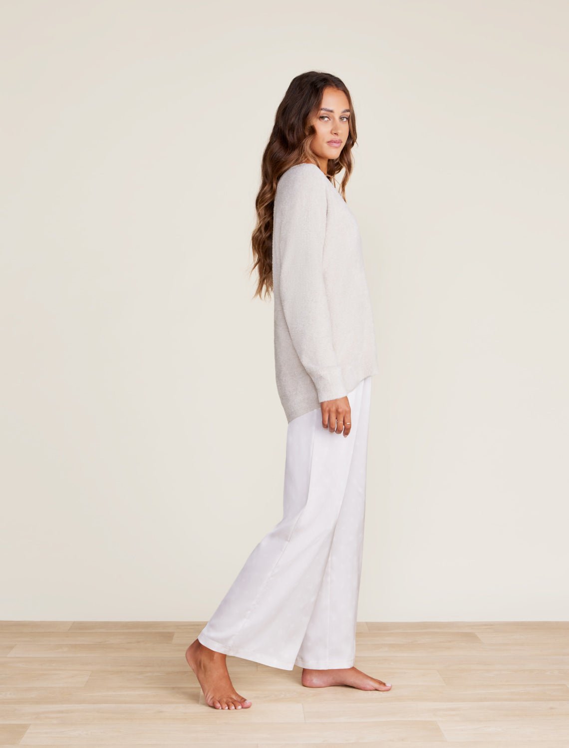 Washed Satin Wide Leg Pant - Stone Scattered Paisleys Lounge Barefoot Dreams
