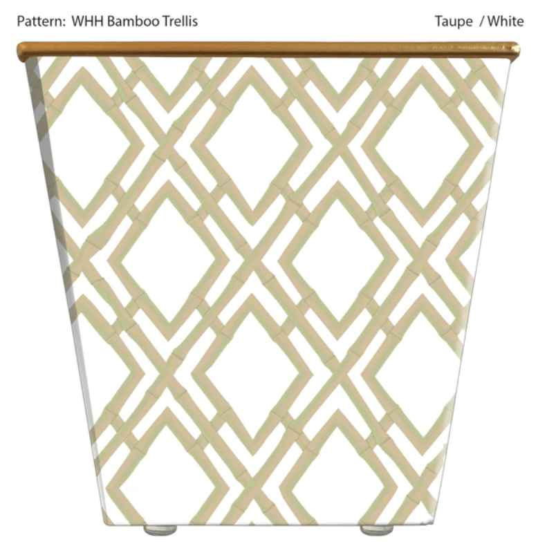WH Hostess Taupe and White Bamboo Trellis Large Cachepot Home Decor Hedge Farm