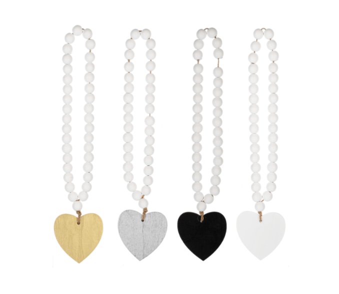 White Wood Bead Loop with Heart Home Decor Midwest-CBK