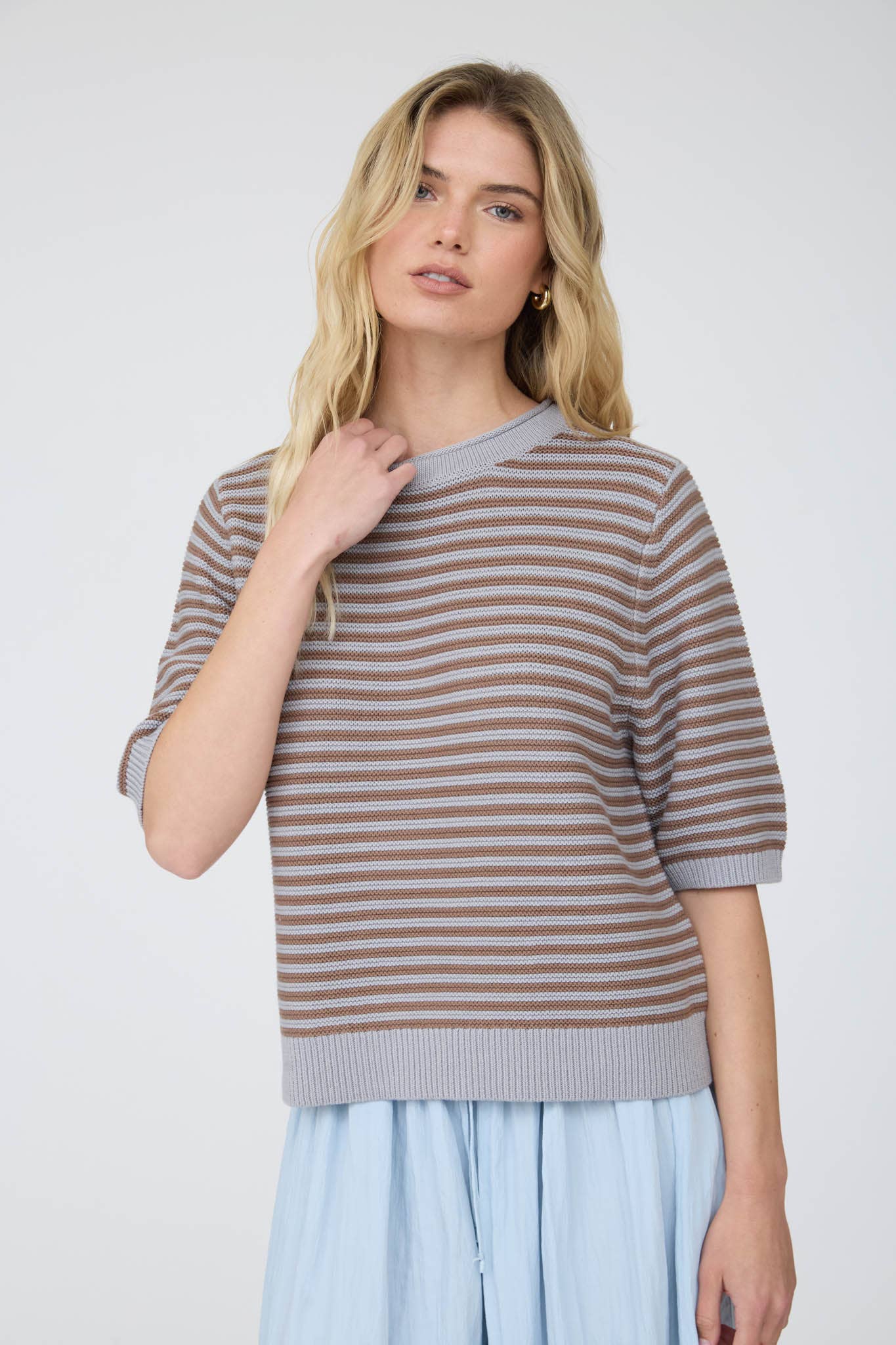 Café Cream Striped Sweater Sweaters Blu Pepper