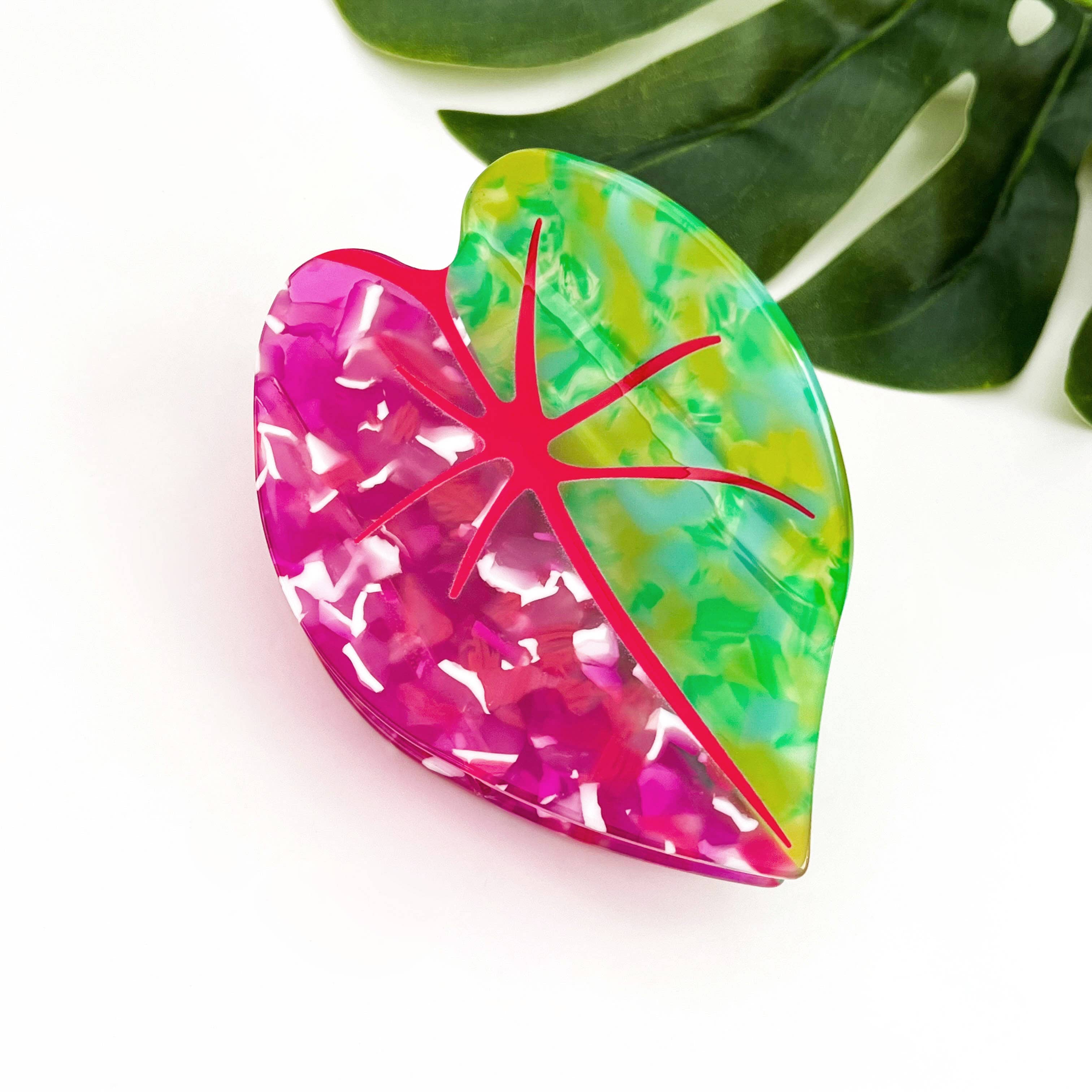 Red Palm Leaf & Monstera Acetate Hair Claw Clip Hair Accessories TheDivaSoap