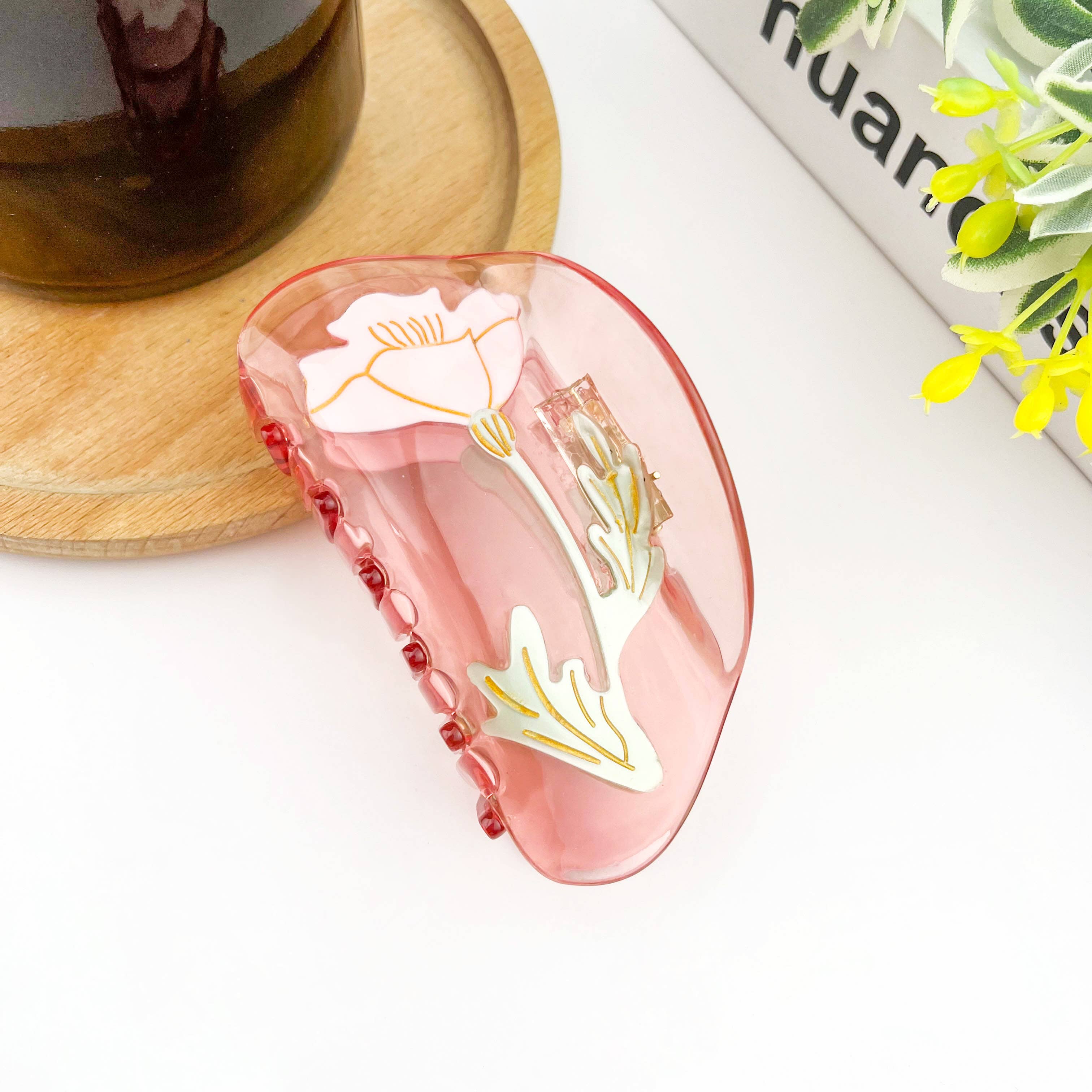 Semi-Circular Floral Hair Clip - Peach Hair Accessories TheDivaSoap