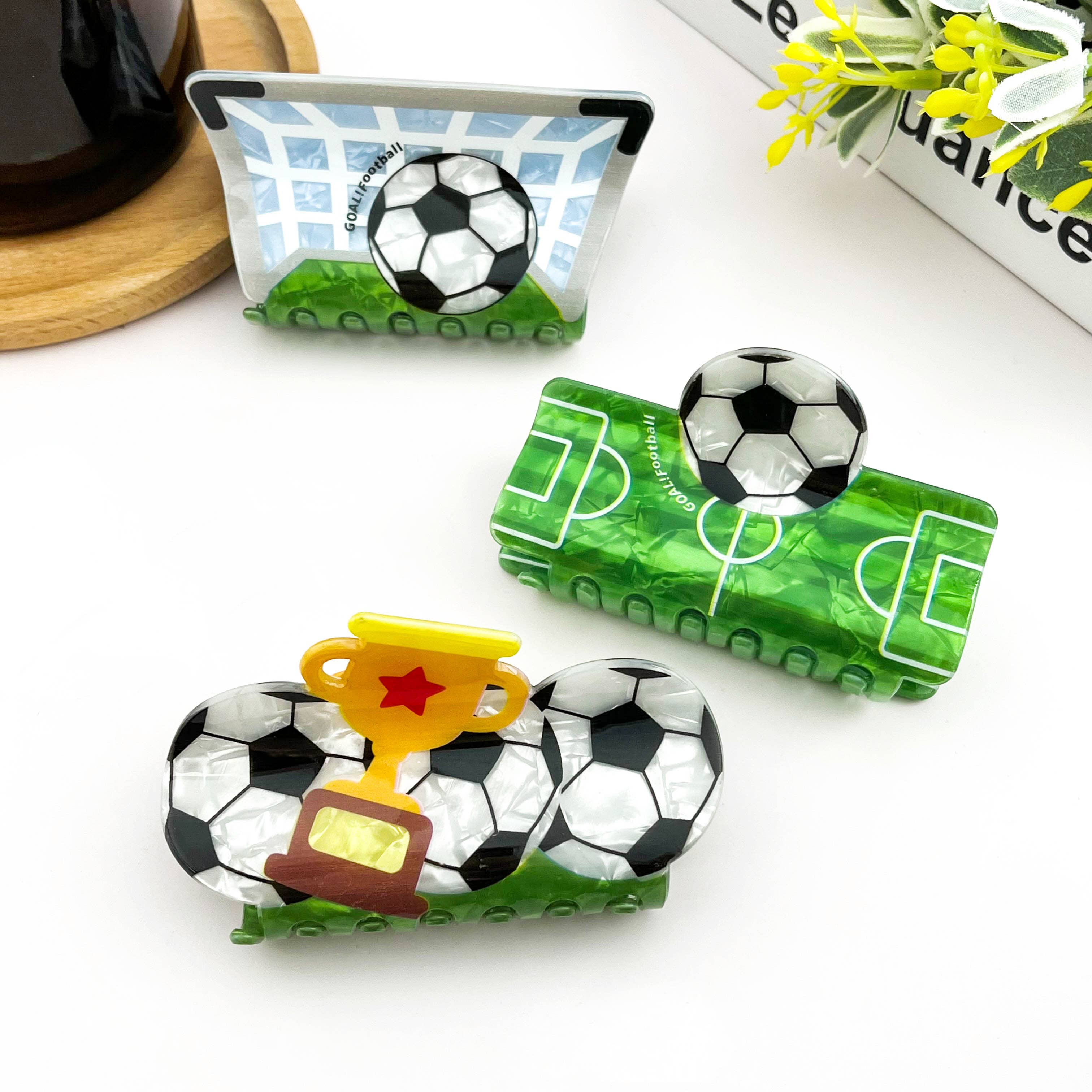 Soccer Ball Claw Clip - Green Grass and Ball Hair Accessories TheDivaSoap