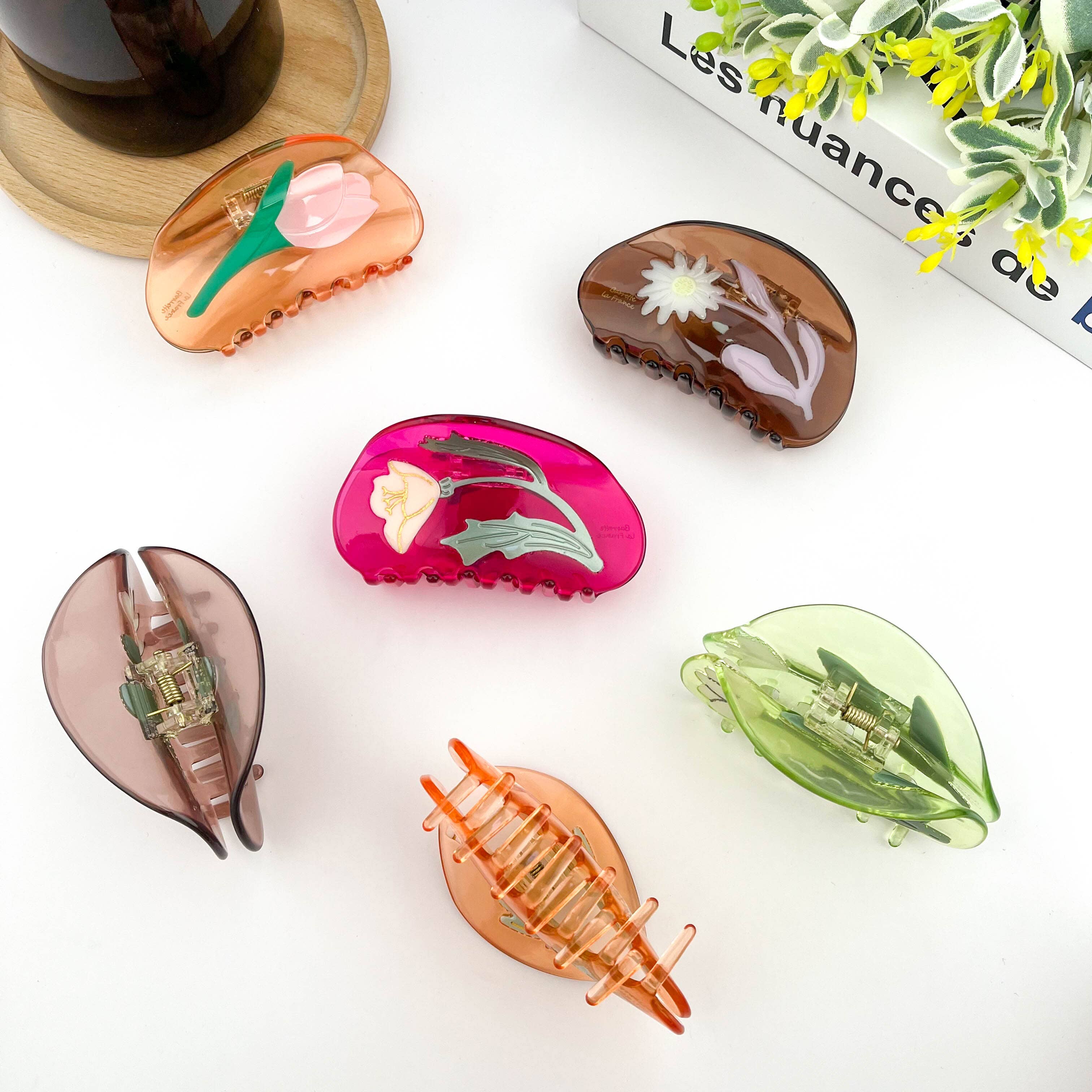 Semi-Circular Floral Hair Clip - Peach Hair Accessories TheDivaSoap