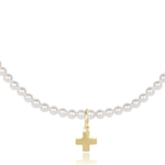 15" Choker Classic Pearl 3mm Bead - Signature Cross Gold Charm Necklaces enewton