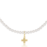 15" Choker Classic Pearl 3mm Bead - Signature Cross Gold Charm Necklaces enewton