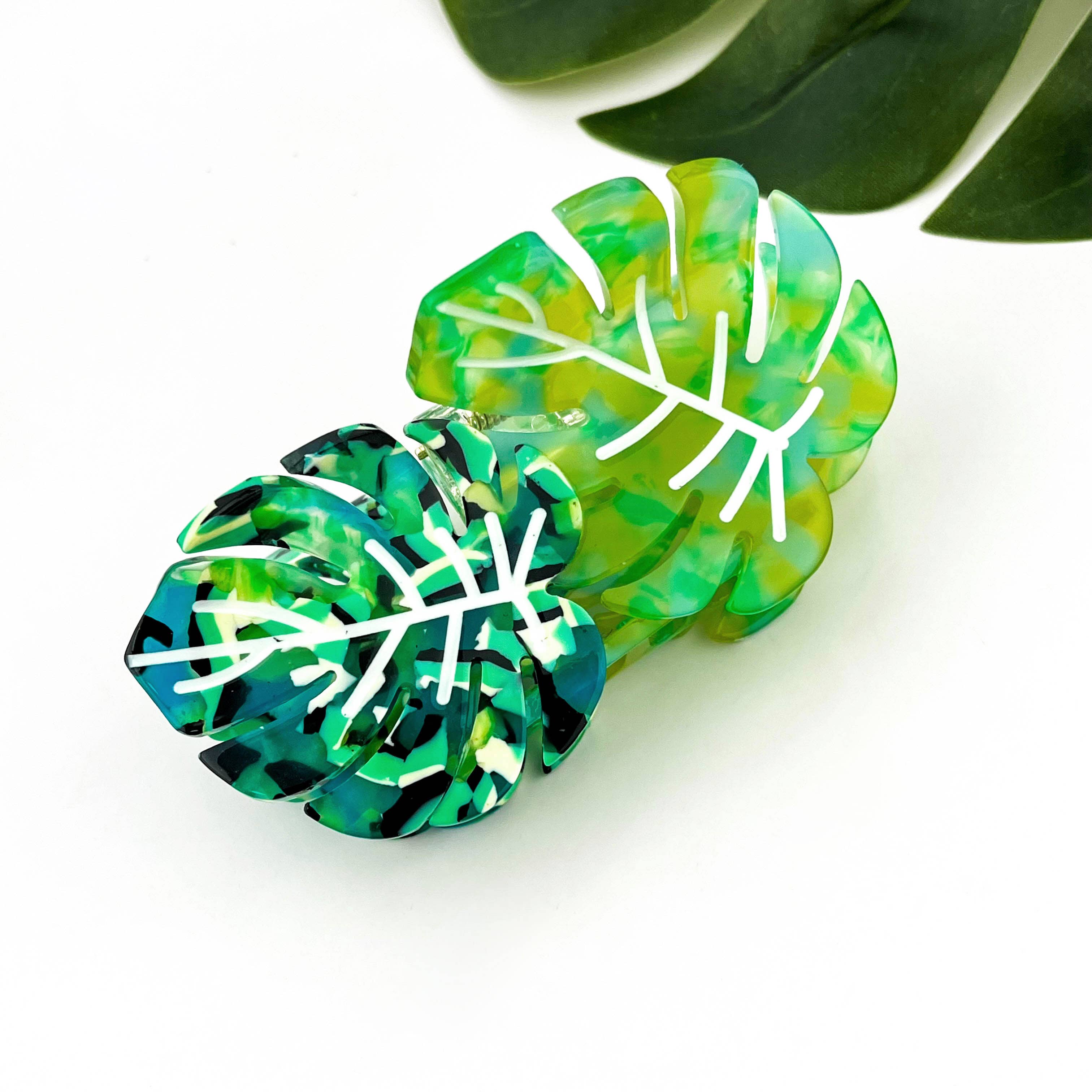 Red Palm Leaf & Monstera Acetate Hair Claw Clip Hair Accessories TheDivaSoap