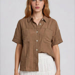 Canyon Comfort Button-Down Top - Brown Tops Blu Pepper