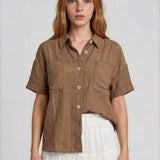 Canyon Comfort Button-Down Top - Brown Tops Blu Pepper