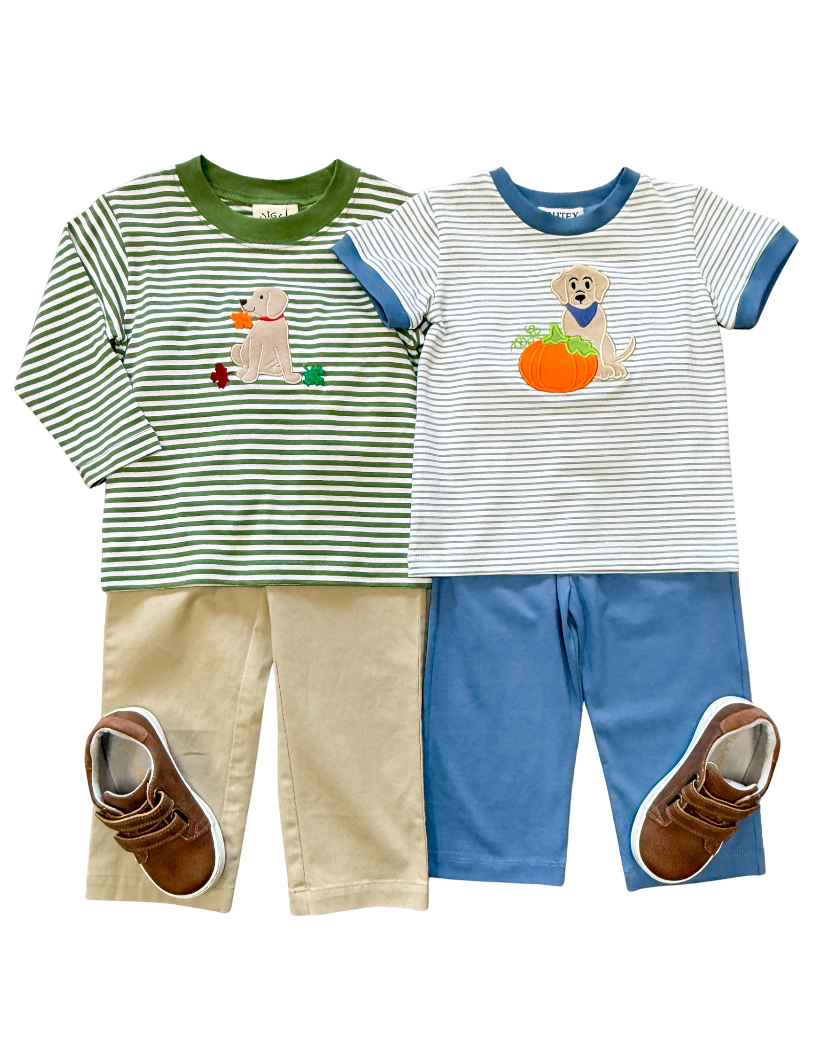 Lab w/ Leaves L/S T-Shirt - Green Stripe Boys Tees Luigi