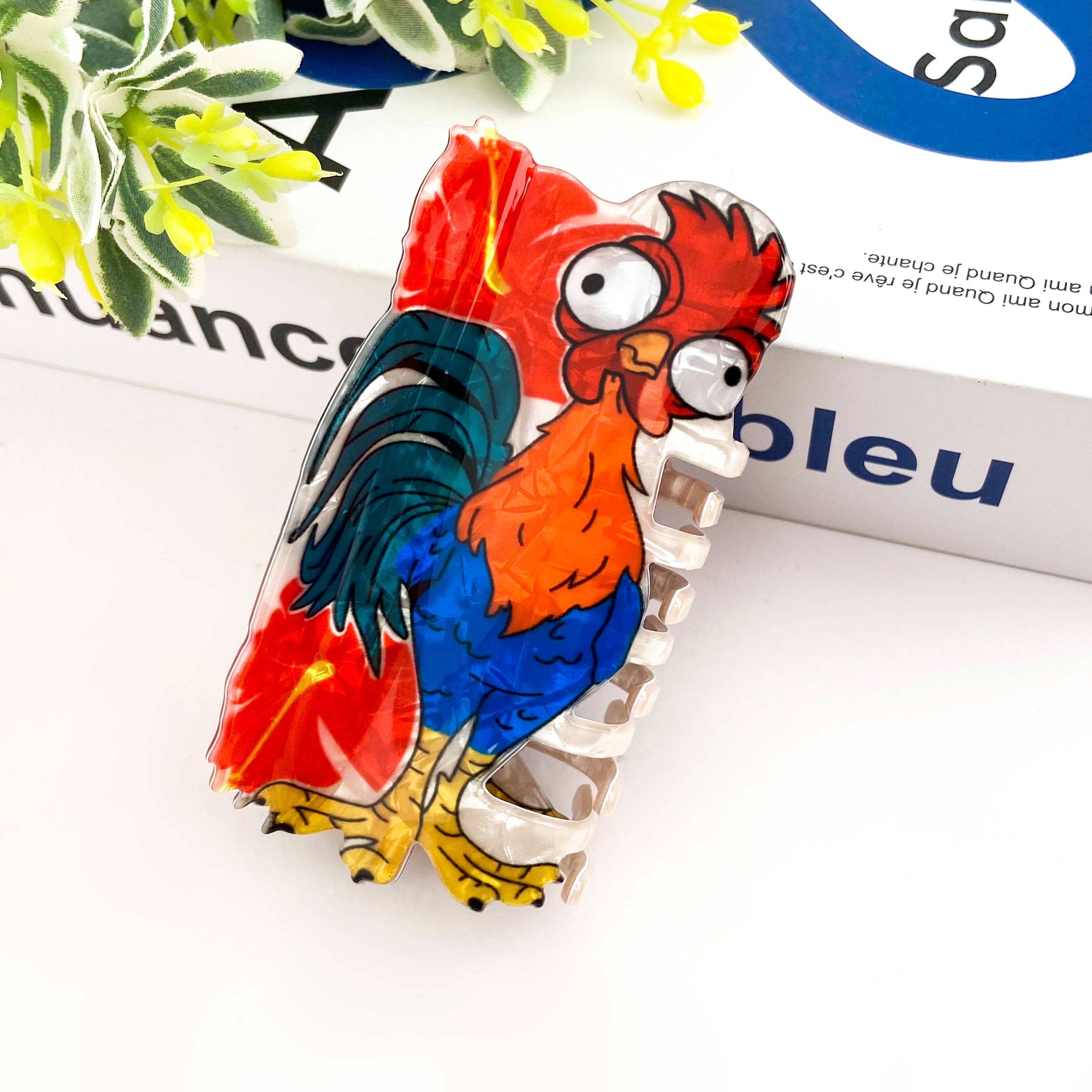 Funny Rooster Claw Clip, Acetate Festive Animal Hair Clip: Rooster Hair Accessories TheDivaSoap