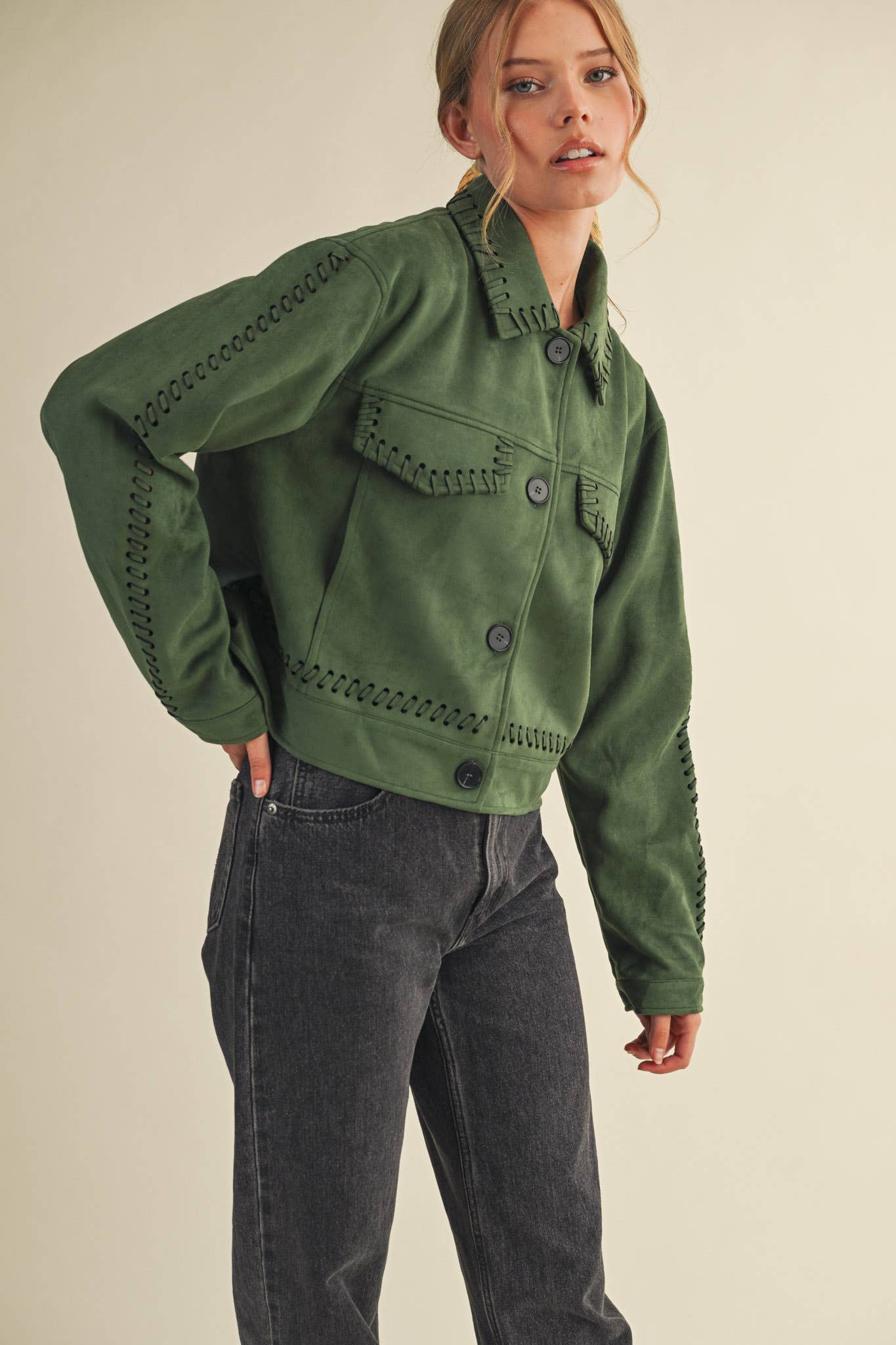 Whipstitch Suede Jacket - Hunter Green Outerwear &MERCI