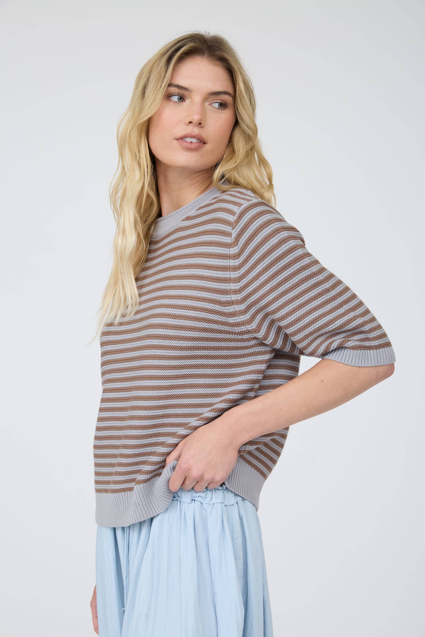 Café Cream Striped Sweater Sweaters Blu Pepper