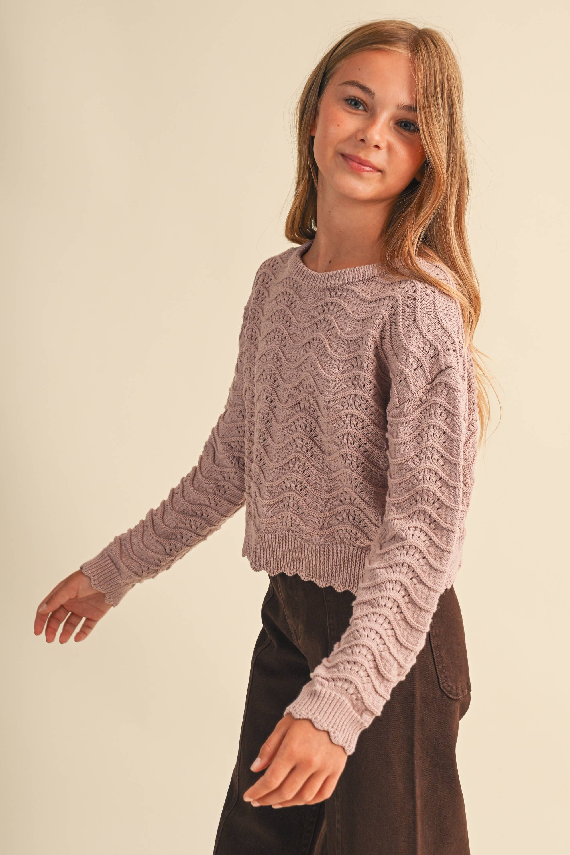 Girls Petal Pointelle Sweater Girls Sweaters + Sweatshirts heart and arrow
