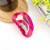 Semi-Circular Floral Hair Clip - Peach Hair Accessories TheDivaSoap