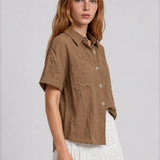 Canyon Comfort Button-Down Top - Brown Tops Blu Pepper