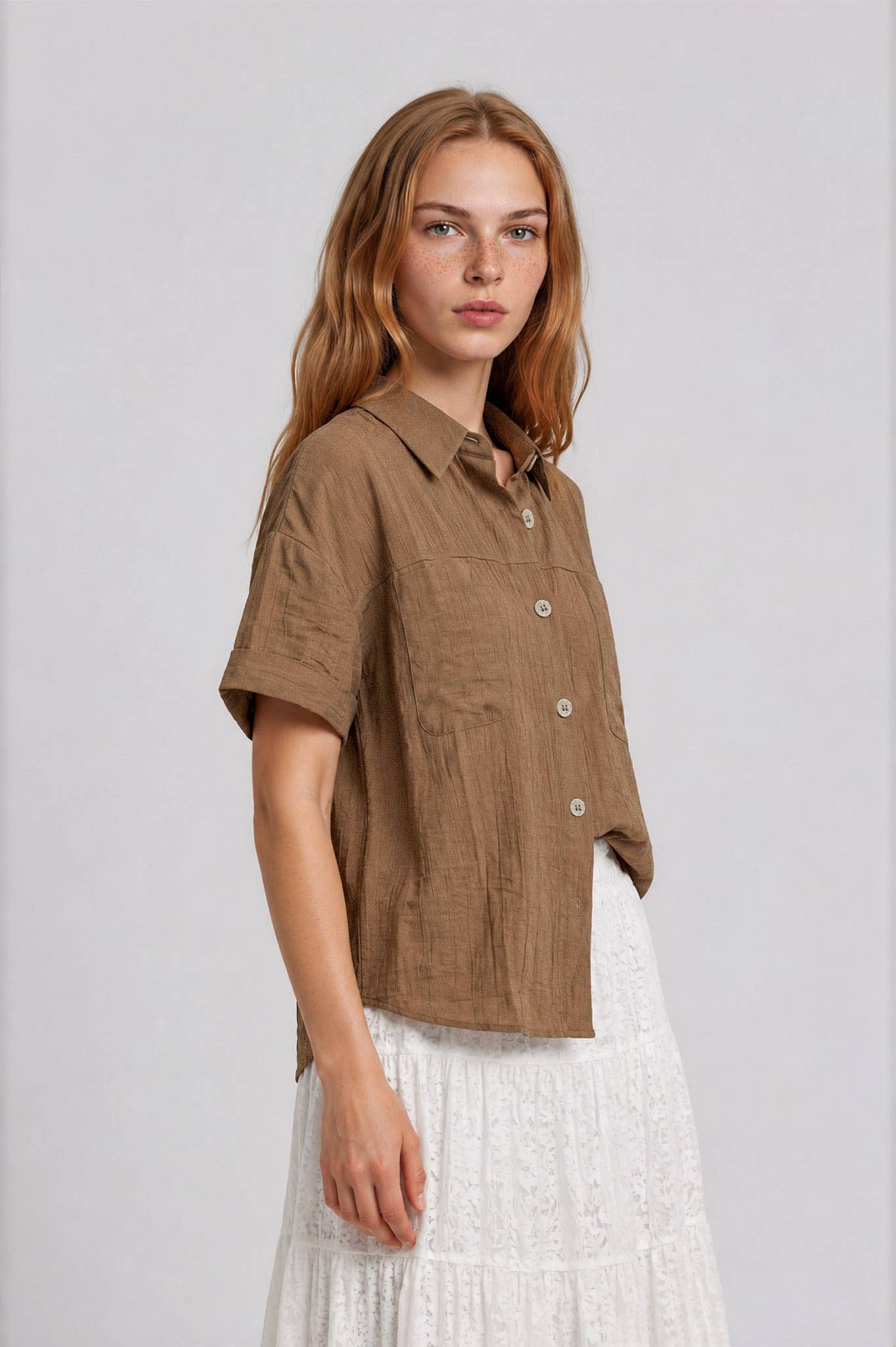 Canyon Comfort Button-Down Top - Brown Tops Blu Pepper
