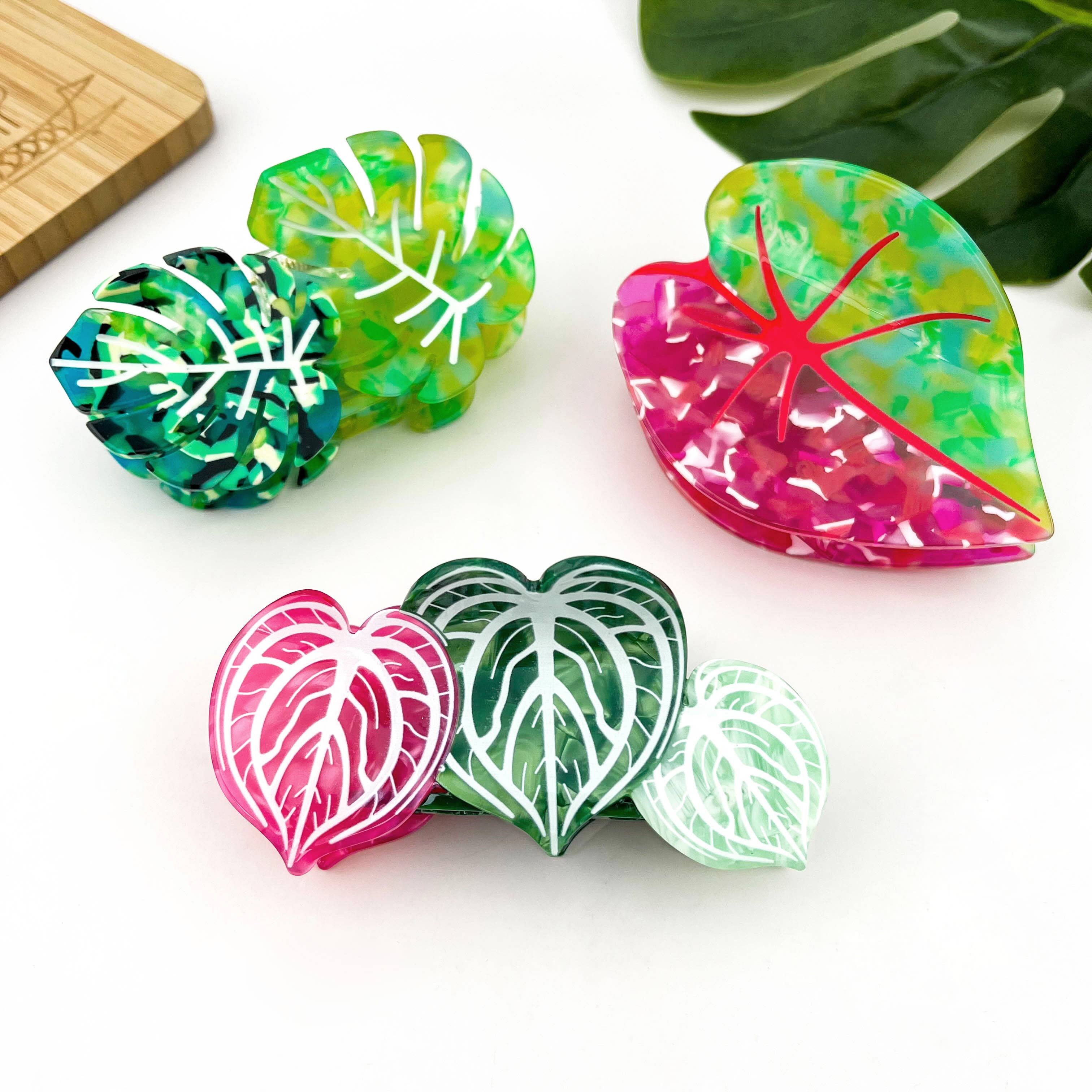 Red Palm Leaf & Monstera Acetate Hair Claw Clip Hair Accessories TheDivaSoap