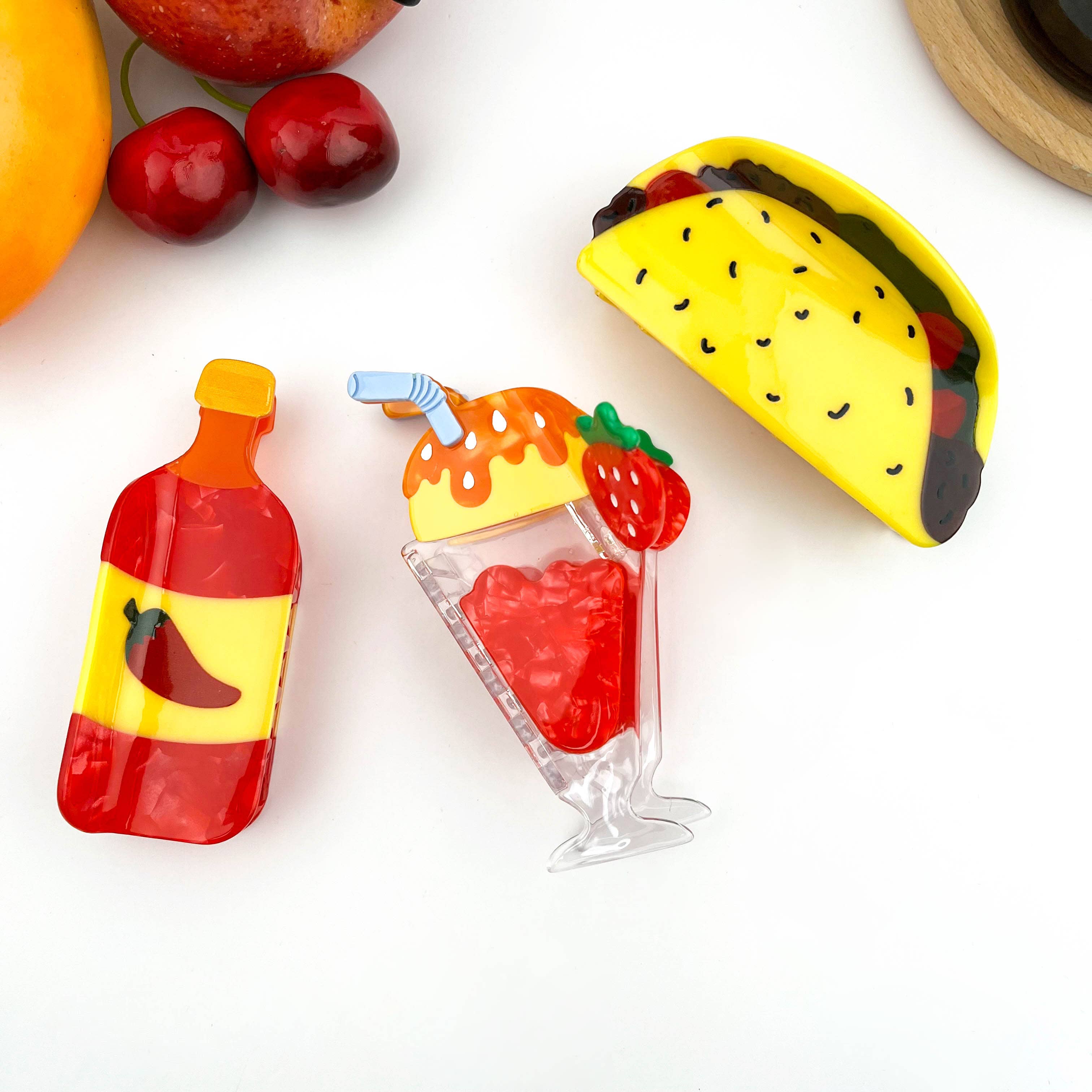 Food-Themed Acetate Claw Clips, Hot Sauce & Taco Designs: Taco Hair Accessories TheDivaSoap