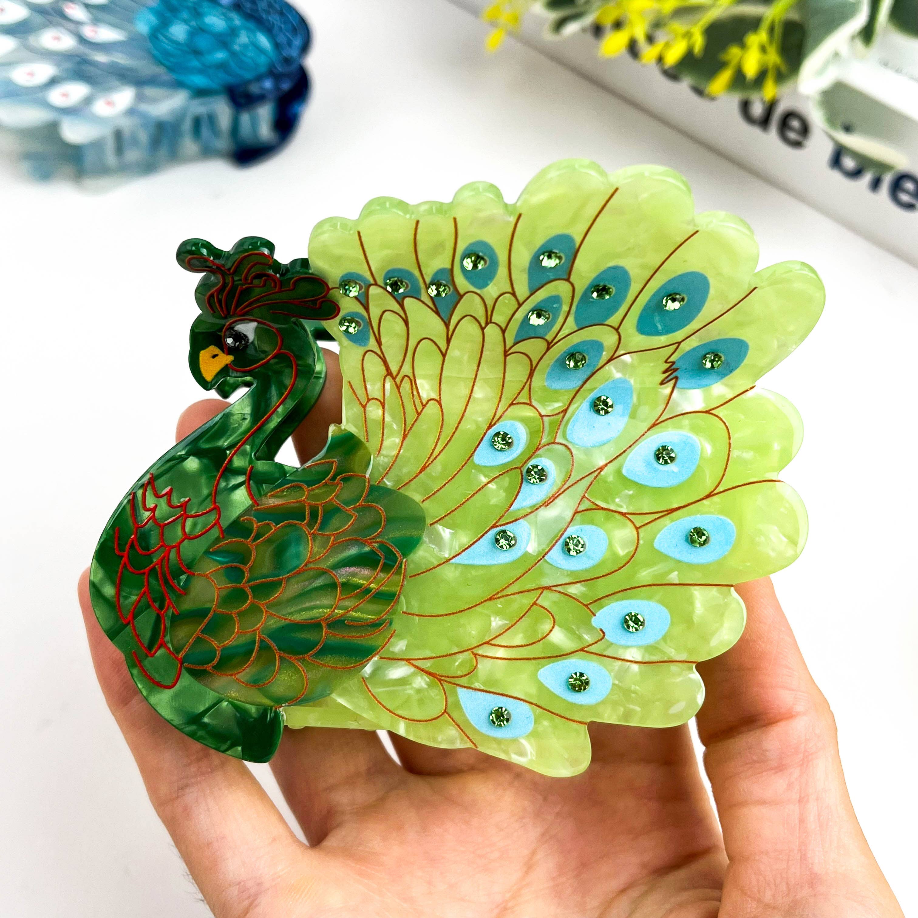 Peacock Acetate Hair Claw Clip - Blue Hair Accessories TheDivaSoap
