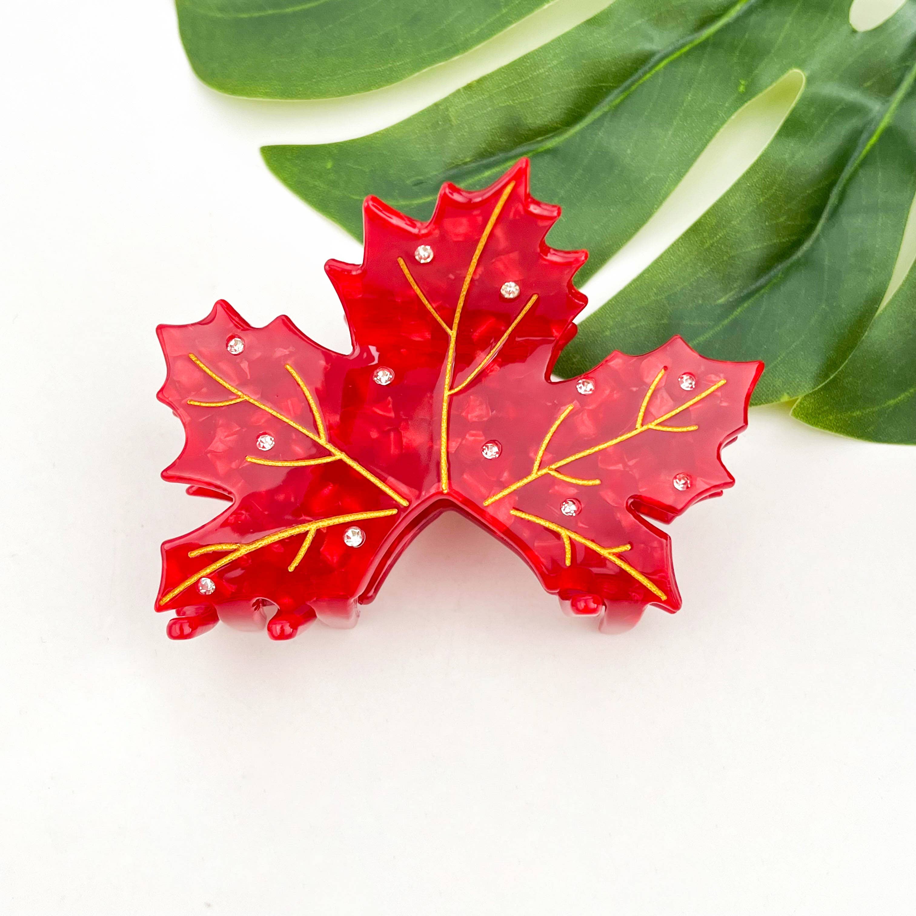 Maple Leaf Claw Clip - Red Hair Accessories TheDivaSoap