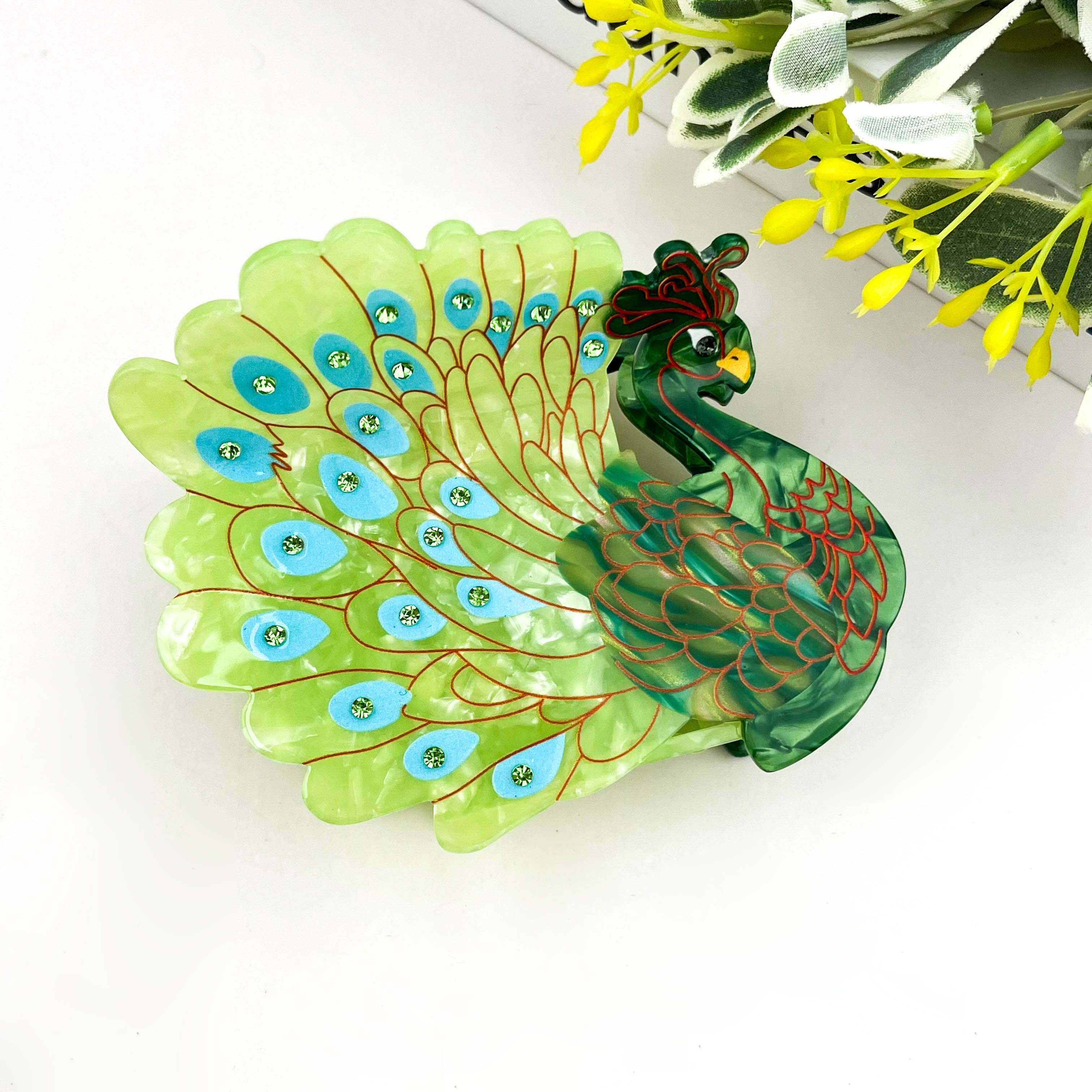 Peacock Acetate Hair Claw Clip - Blue Hair Accessories TheDivaSoap