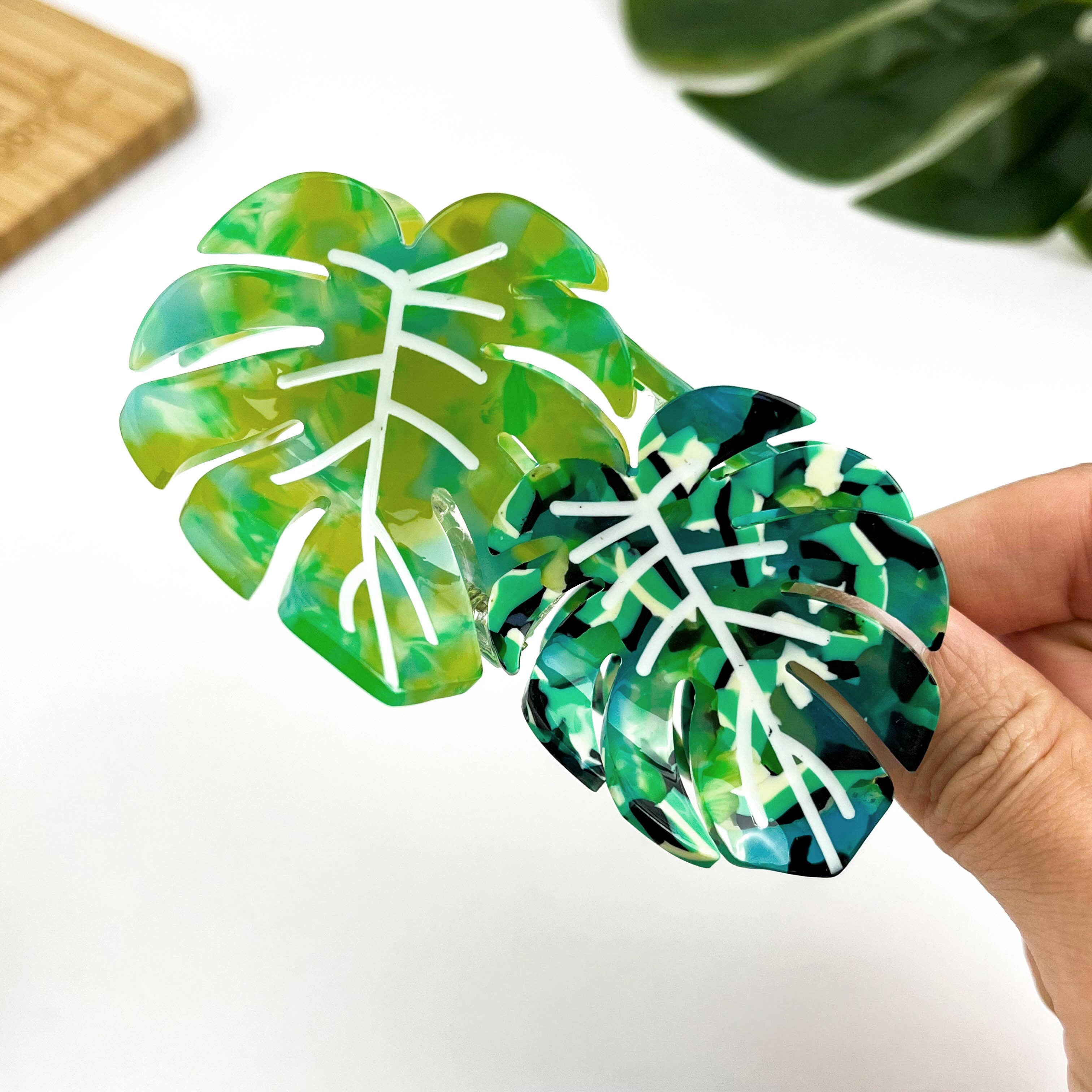 Red Palm Leaf & Monstera Acetate Hair Claw Clip Hair Accessories TheDivaSoap