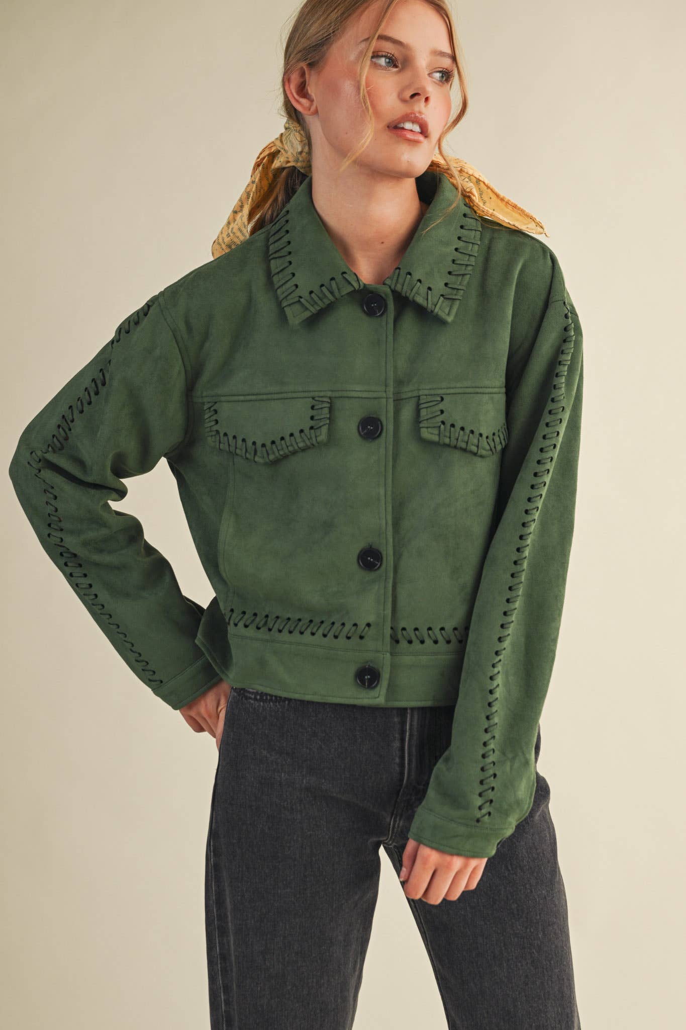 Whipstitch Suede Jacket - Hunter Green Outerwear &MERCI