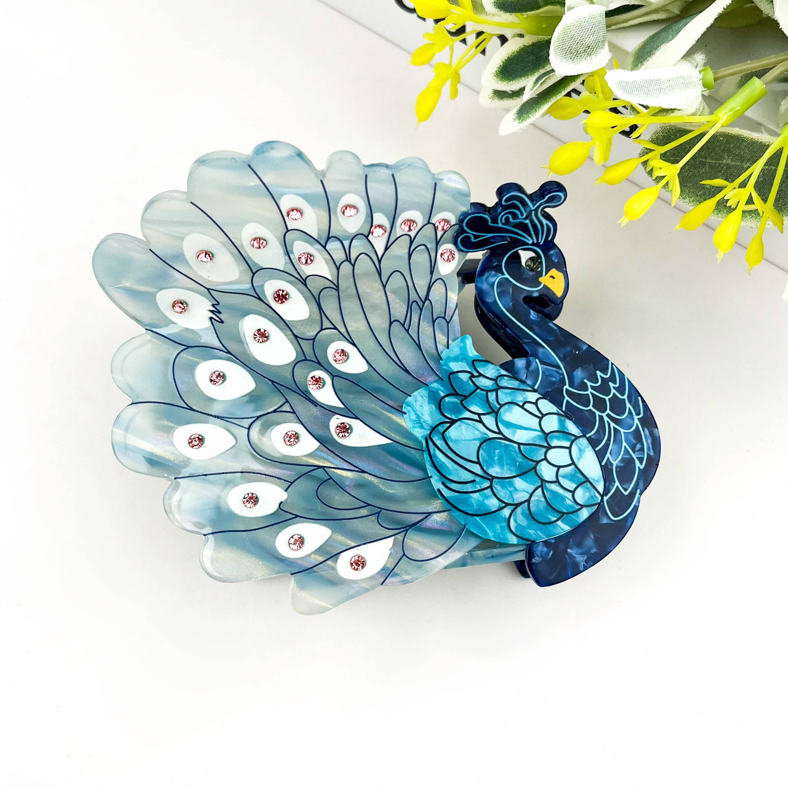 Peacock Acetate Hair Claw Clip - Blue Hair Accessories TheDivaSoap