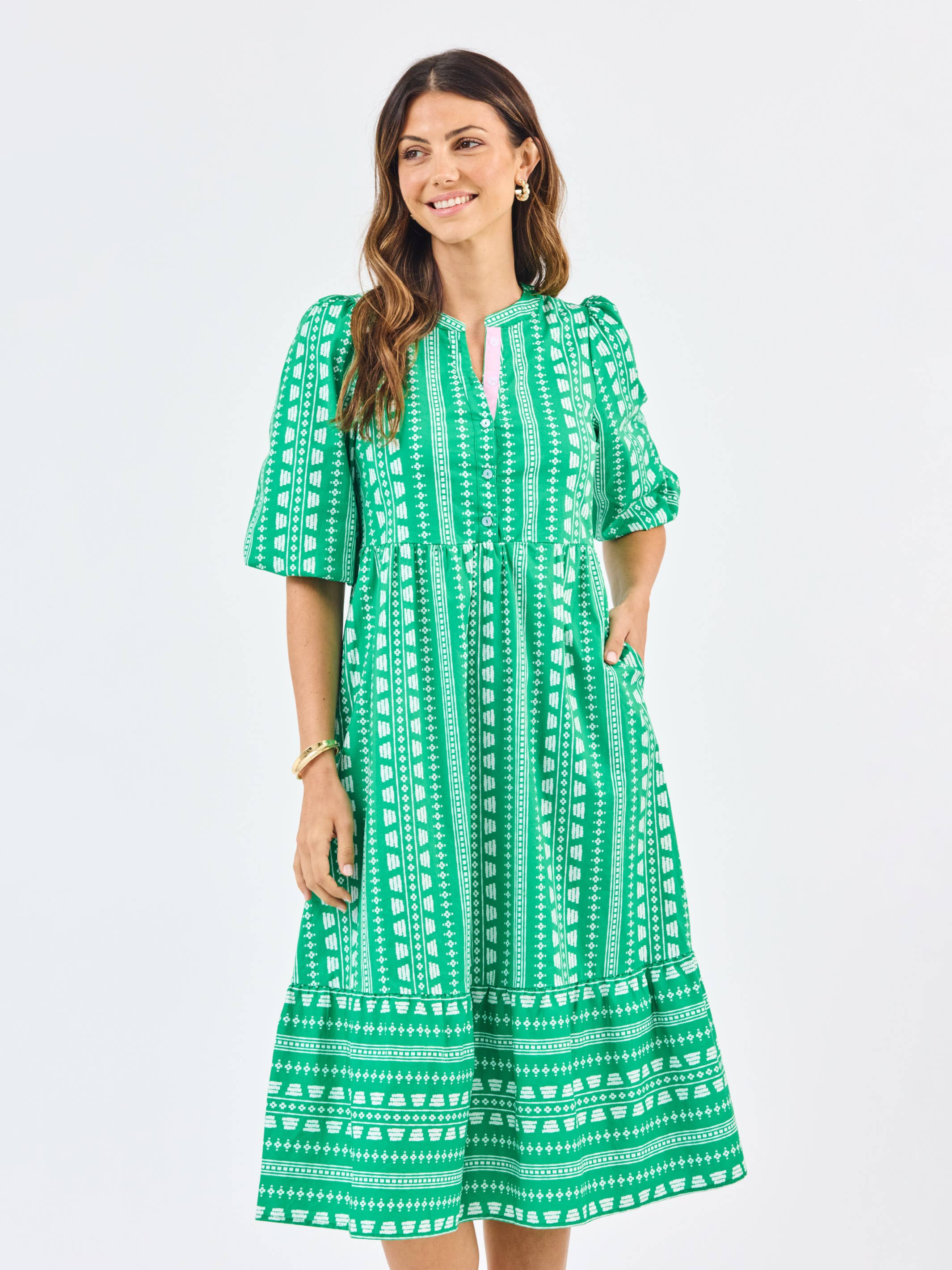 Riley Dress - Heritage Stitch Green Long Dresses Mary Square